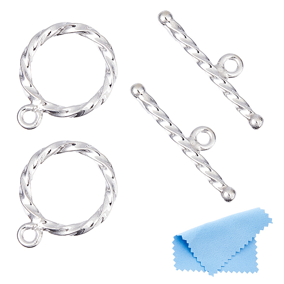 2комплект застежек-тоглов из стерлингового серебра, с печатью 925, кольцо, 1Замшевая ткань из ПК, квадратная салфетка для полировки серебра