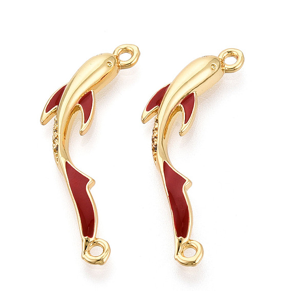 Подвески-соединители из латуни с микропаве из прозрачного кубического циркония и огнеупорной эмали, без кадмия, без никеля и без свинца, рыбные ссылки