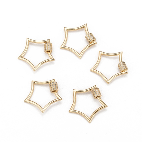 Латунь микропаве прозрачный кубический цирконий винт карабин брелоки, для изготовления ожерелий, без кадмия и без свинца, звезда