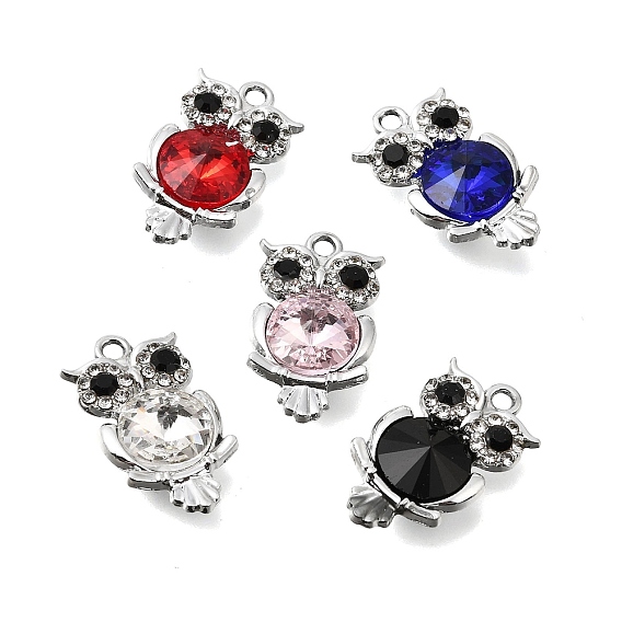 Legierung rhinestone-anhänger, Eule Reize, Platin Farbe