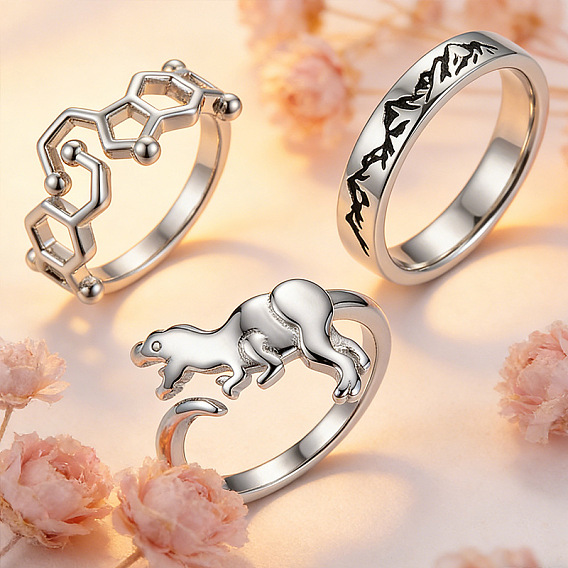 304 Stainless Steel Finger Rings, Stainless Steel Color