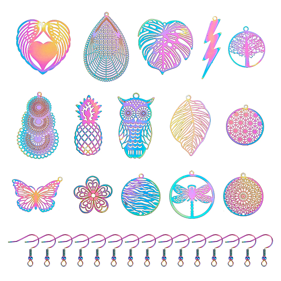 Наборы для изготовления сережек diy, в том числе 30 шт. 15 стили 201 филигранные подвески из нержавеющей стали и 60 шт. крючки для серег