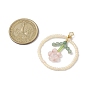 2Pcs Handmade Glass Seed Beads Woven Pendants, Flat Round with Flower Charms