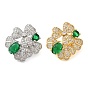 Латунь, микропаве, прозрачный кубический цирконий, стеклянные застежки, без кадмия, без никеля и без свинца, клевер, зелёные