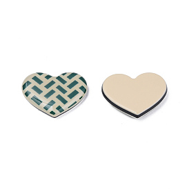 Printed Acrylic Cabochons, Heart with Rectangle Pattern