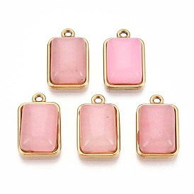 Природного розового кварца подвески, 201 прямоугольные подвески из нержавеющей стали, реальный 18 k позолоченный, ионное покрытие (ip)
