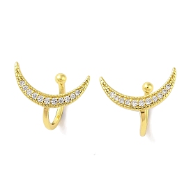 Moon Brass Cuff Earrings, with Clear Cubic Zirconia for Women