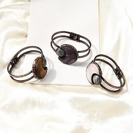 Браслеты из натуральных смешанных драгоценных камней для женщин, луна, с латунной фурнитурой из красной меди