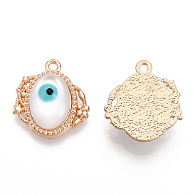 Rack Plating Alloy Resin Pendants, Evil Eye Oval Charms, with Enamel, Light Gold, Cadmium Free & Nickel Free & Lead Free