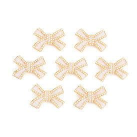 Rack Plating Brass Enamel Pendants, with ABS Plastic Imitation Pearl Beads, Nickel Free, Real 18K Gold Plated, Bowknot