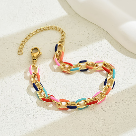 Brass Cuban Link Chain Bracelet with Colorful Enamel