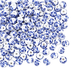 120шт. фарфоровые бусины ручной работы с принтом, круглые с цветочным узором