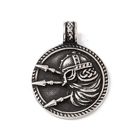 304 Stainless Steel Pendant, Flat Round with Viking