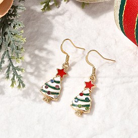 Болтаться серьги сплава эмали, рождественская елка, со стразами