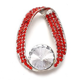 Alloy Rhinestone Big Pendants, with Glass, Lead Free & Cadmium Free, Oval, Platinum