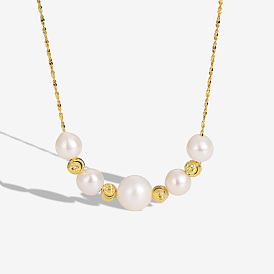 925 Ожерелья из круглых бусин с градуированными ожерельями из стерлингового серебра и натурального пресноводного жемчуга Кеши в стиле барокко, белые