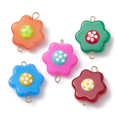 Glass Enamel Flower Connector Charms, with Golden Tone 304 Stainless Steel Double Loops