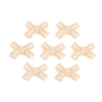 Rack Plating Brass Enamel Pendants, with ABS Plastic Imitation Pearl Beads, Nickel Free, Real 18K Gold Plated, Bowknot