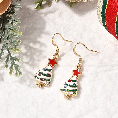 Болтаться серьги сплава эмали, рождественская елка, со стразами