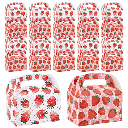 12шт. 2цвета: складные бумажные коробки для конфет с ручкой и принтом клубники, для упаковки подарков на свадьбу, прямоугольные