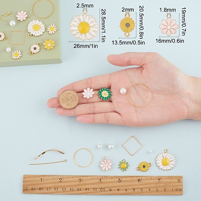 SUNNYCLUE DIY Flower Earring Kits, Including Alloy Enamel Pendants, Brass Earring Hooks, Glass Pearl Beads