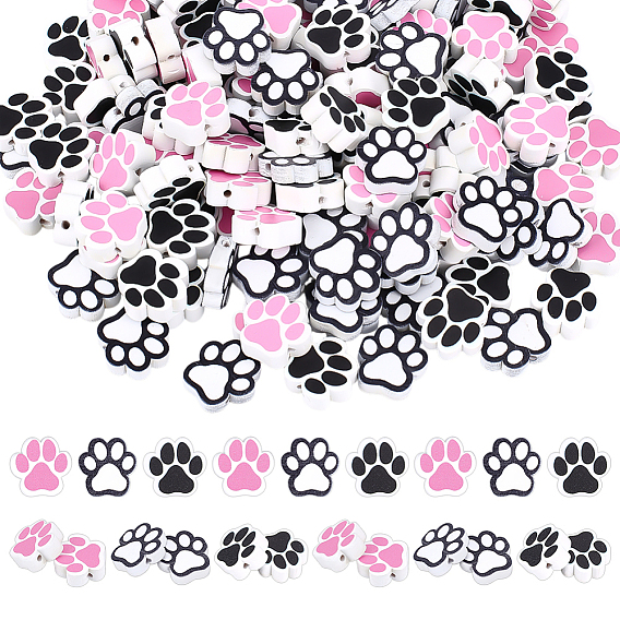 150шт 3 цвета печатных деревянных бусин, отпечаток лапы