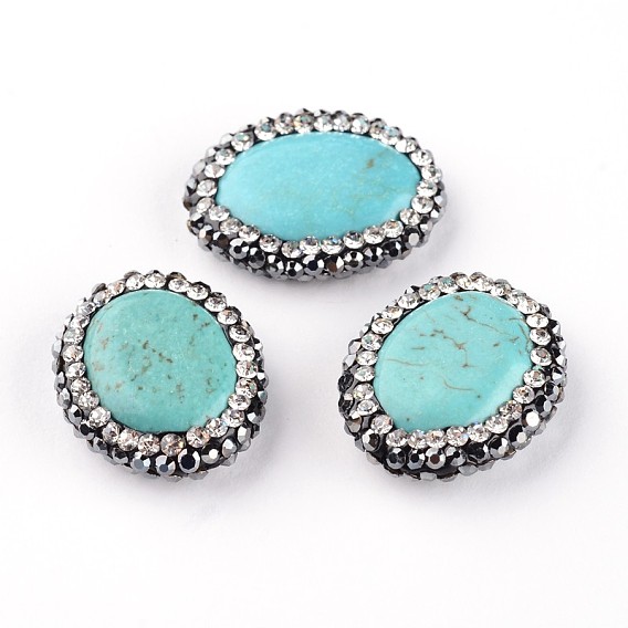 Окрашенные и нагретые овальные натуральные бусиловые бусины, с полимерной глиной горный хрусталь, 19~20x16x4~5 мм, отверстие : 0.5 мм