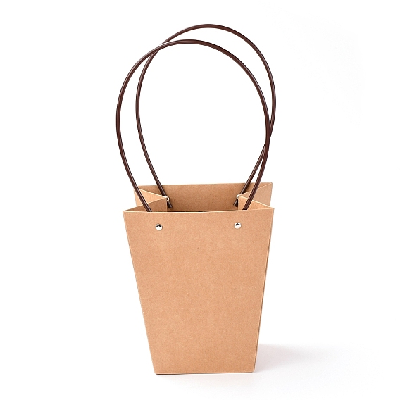 Trapezoid Kraft Paper Gift Bags with Plastic Haddles