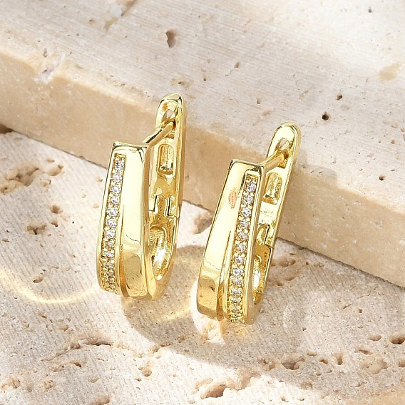 U-образные серьги-кольца из латуни с микропаве из прозрачных кубических цирконий, без свинца и без кадмия, долговечный