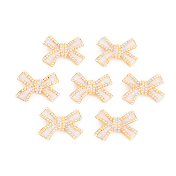 Rack Plating Brass Enamel Pendants, with ABS Plastic Imitation Pearl Beads, Nickel Free, Real 18K Gold Plated, Bowknot