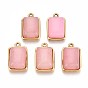 Природного розового кварца подвески, 201 прямоугольные подвески из нержавеющей стали, реальный 18 k позолоченный, ионное покрытие (ip)