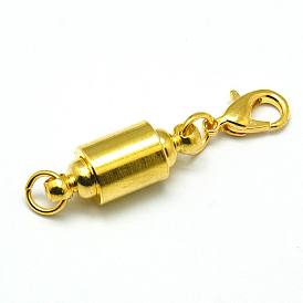 Column Brass Magnetic Clasps Converter, with Lobster Clasp, Nickel Free, 12x7x3mm