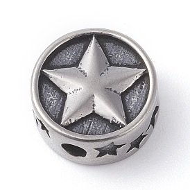 316 Surgical Stainless Steel Beads, Flat Round with Star