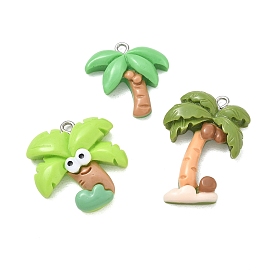Opaque Resin Pendants, Coconut Tree Charm, with Platinum Plated Iron Loops