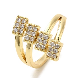 Brass Micro Pave Cubic Zirconia Rings for Women, Long-Lasting Plated, Rectangle