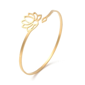 304 acier inoxydable bracelet de manchette, fleur de lotus creuse