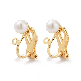 304 Stainless Steel Clip-on Earring Findings with Imitation Pearl Plastic Beaded, with Loops