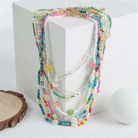 Bohemian Colorful Handmade Beaded Flower Necklace - Simple Weave Pendant Jewelry.