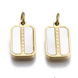 316 Surgical Stainless Steel Charms, with Shell and Jump Rings, Rectangle