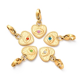 Сердце 304 подвеска из нержавеющей стали со стразами украшения, с застежкой в виде клешни лобстера, ионное покрытие (IP), реальный 14 k позолоченный