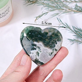 Natural Moss Agate Healing Heart Figurines, Reiki Energy Balancing Meditation Gift