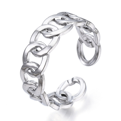 304 Stainless Steel Curb Chains Shape Open Cuff Ring, Hollow Ring for Women