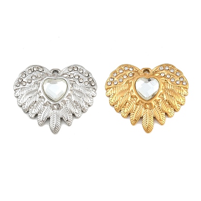 304 pendentifs en acier inoxydable avec strass en cristal, aile avec breloques coeur