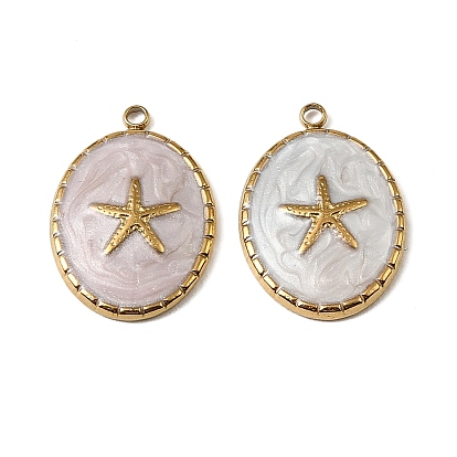 304 нержавеющей стальной эмали подвески, овал с подвесками в виде морских звезд, реальный 18 k позолоченный, ионное покрытие (ip)