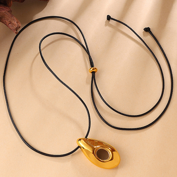 304 Stainless Steel Pendant Adjustable Black PU Leather Slider Necklaces, Golden/Silver