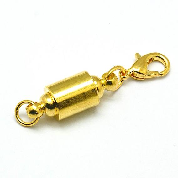 Column Brass Magnetic Clasps Converter, with Lobster Clasp, Nickel Free, 12x7x3mm