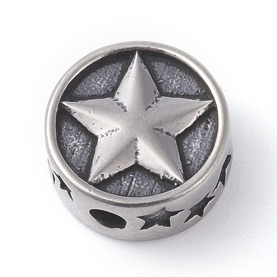 316 chirurgische Edelstahlperlen, flach rund mit Stern
