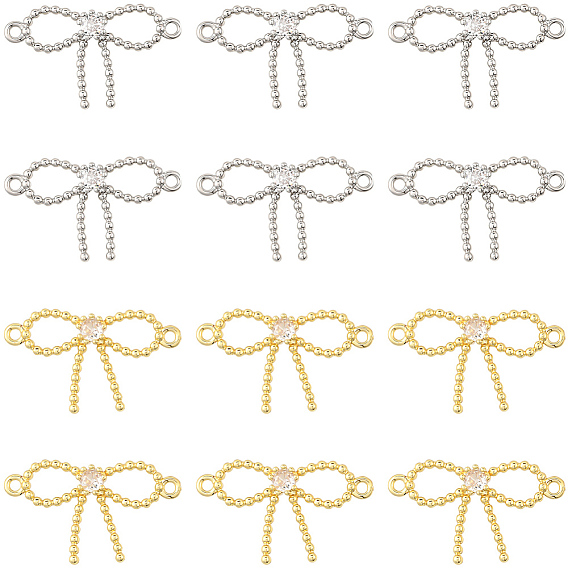 16 шт. 2 цвета стойка покрытие латунь паве прозрачный кубический цирконий подвески-бантики, без свинца и без кадмия, долговечный