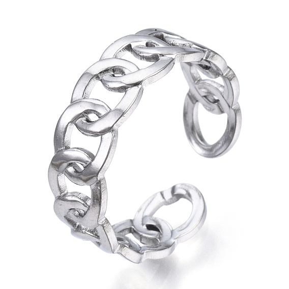 304 Stainless Steel Curb Chains Shape Open Cuff Ring, Hollow Ring for Women
