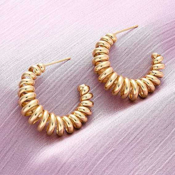 Латунные спиральные серьги-гвоздики в форме буквы С, без свинца и без кадмия, долговечный, стойки покрытие